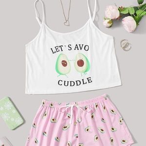 Avocuddle Women's Cute Cartoon Print Cami Top and Shorts Pajama Set L